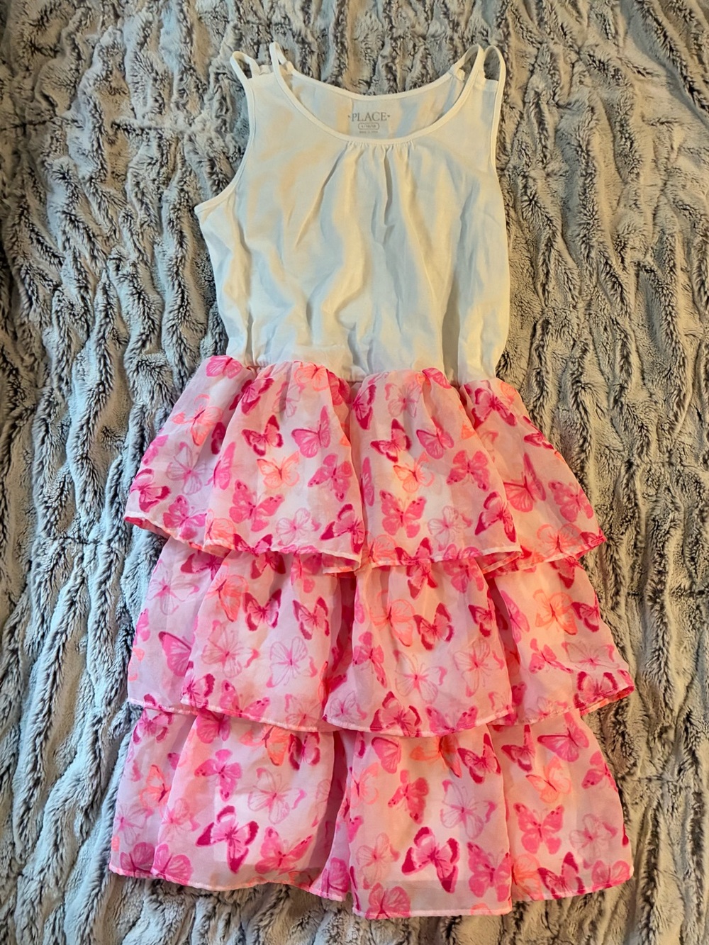 The Children’s Place Girls Pink Butterfly Tier White Tank Top Dress 10/12